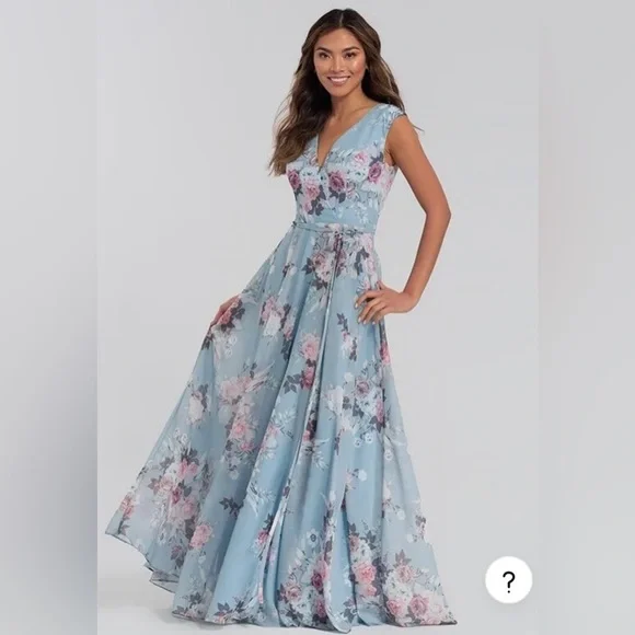 blue dress for baby girl Blue Floral One Shoulder Chiffon Floor Length Bridesmaid Dresses